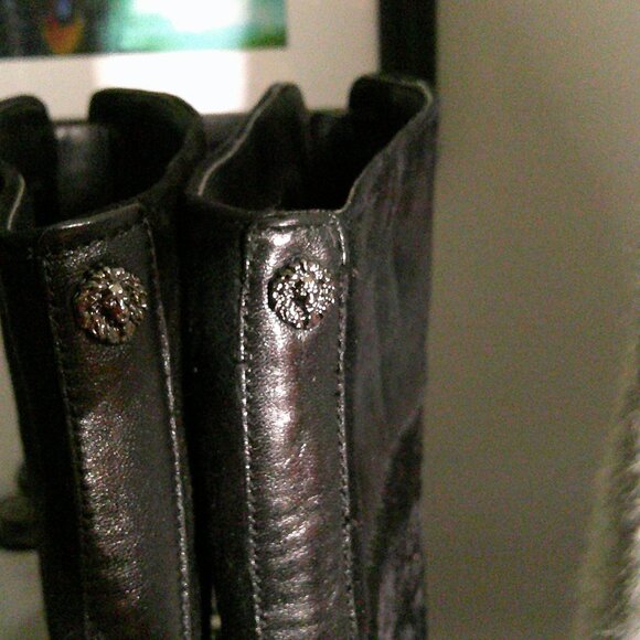 Anne Klein Black Leather & Suede Knee High Boots 3" Heel Size 9 - Picture 5 of 5